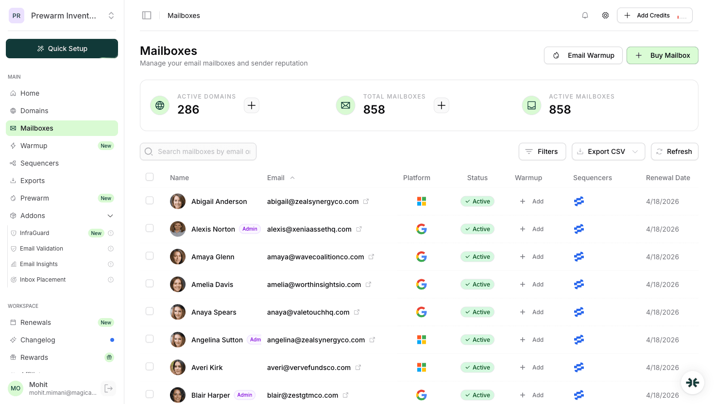 InboxKit mailbox creation across providers